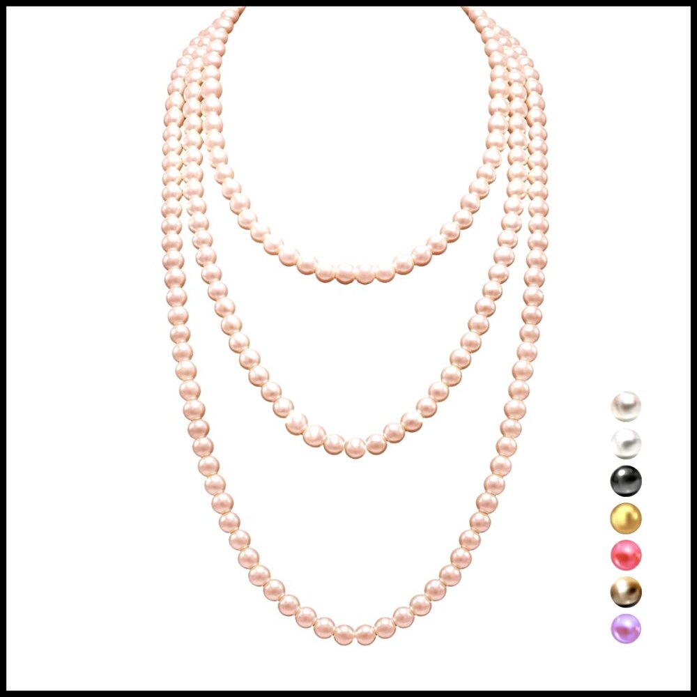 Long Pearl Necklace 1920s Retro Elegant Cultured Pearls 60 71 Inch Strand